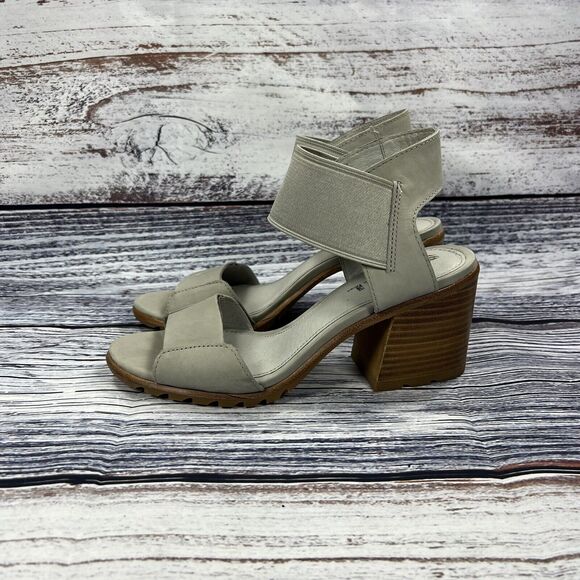 Sorel Nadia Heeled Sandals Elastic Ankle Strap Dove Gray Leather Shoes Women’s 9 - Picture 3 of 8